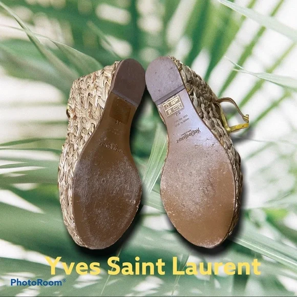 Saint Laurent Loulou Gold Wedge Sandals - Picture 9 of 12